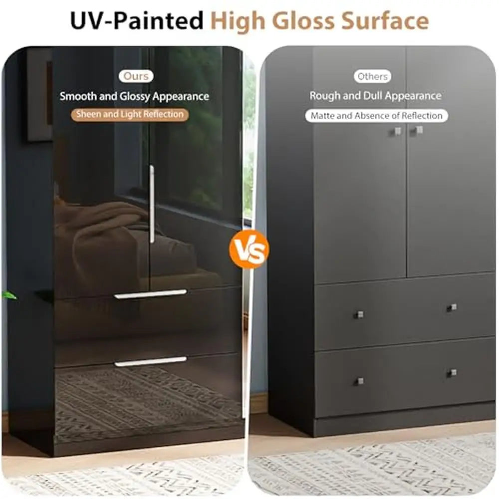 Armoire with Drawers ,Hanging Rod & Shelves Mirror