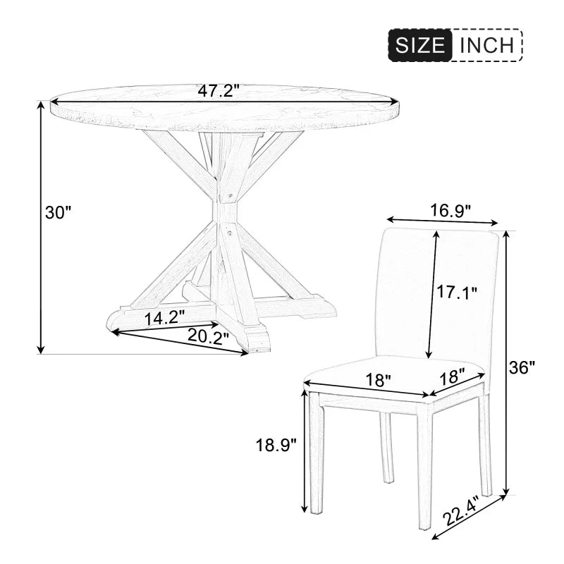 5pc Set with 1 Classic Round Table & 4 side chairs