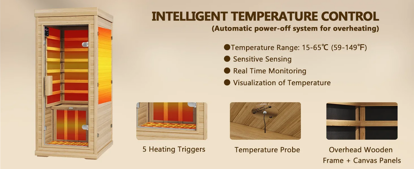 Hemlock Wooden Indoor Dry Sauna, Low EMFHeaters Panels, LCD Control Panel