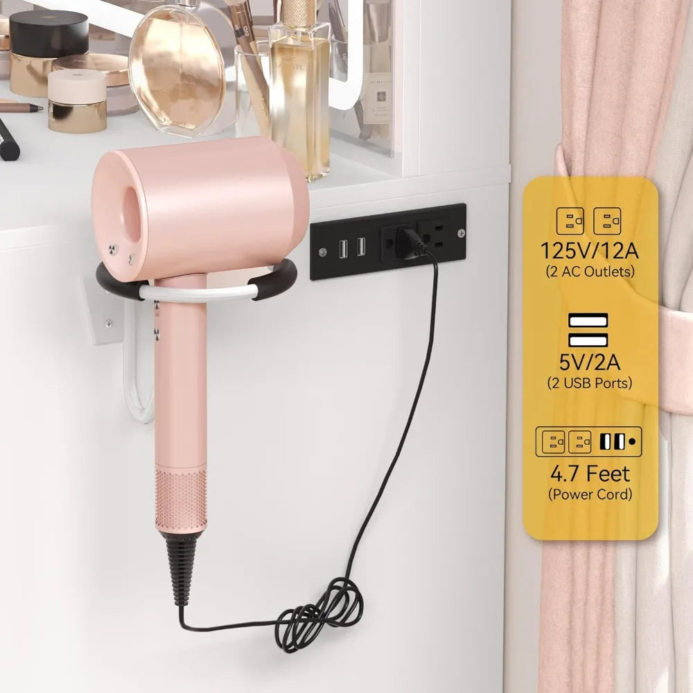 Makeup Vanity Desk , Lighted Mirror, With Power Outlet and LED Strip