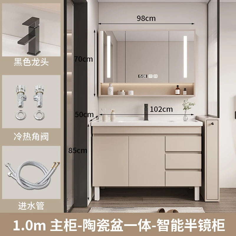 Solid Wood Cabinet Light Mirror Ceramics Integrated Modern Toilet