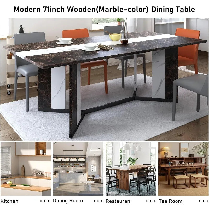 White Table Large for 8 People w Rectangular Marble-Color Wood Waterproof Tabletop