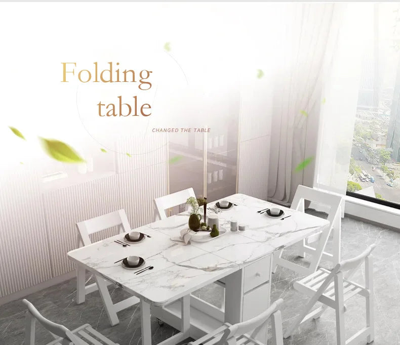 Dining Table with Storage Rack, 2 Drawers, Movable , Extendable Versatile /Foldable in 3 Forms