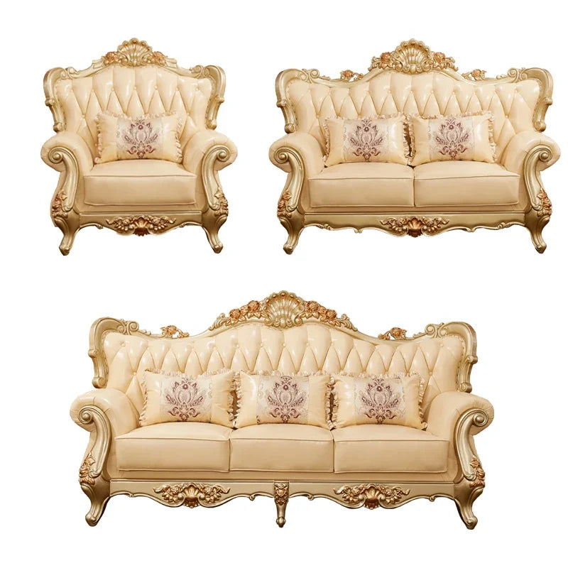 Nordic 2 Seater Wood Sofa & Chair Soft Leather Lazy Puffs Modern Floor Recliner