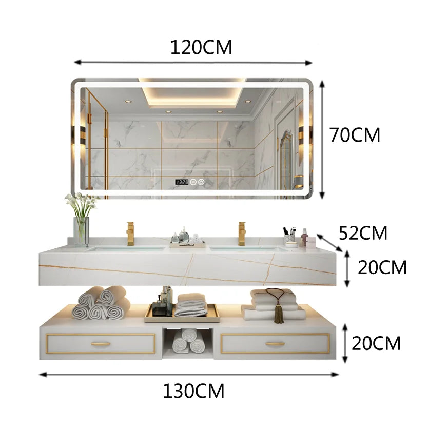 Solid Wood Vanity Combination Of Cabinets And Minimalist Double Washbasin Cabinet luxury light