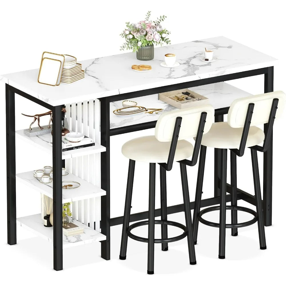 3-Piece Table & Chair Set, Modern Bar Stools, Space Saving Table