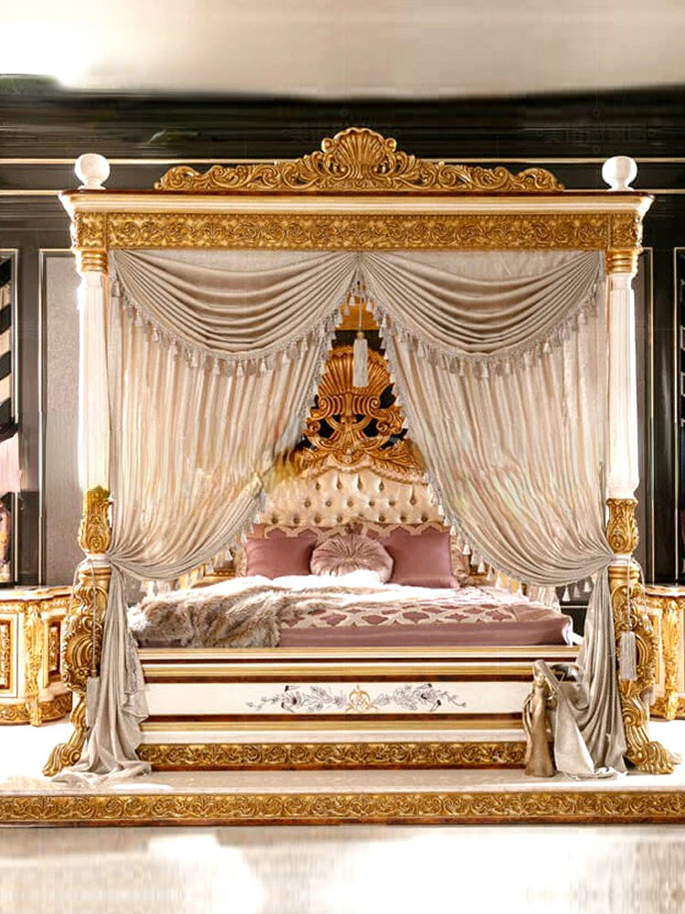 French style palace Customized solid wood carved double bed high-end, grand, beautiful, European style light luxury