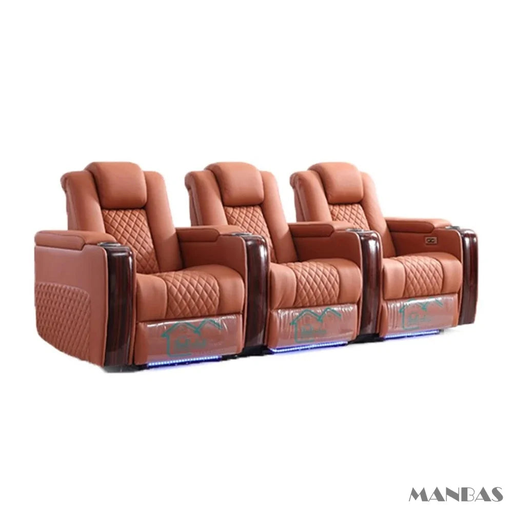Home Theater Seating – Adjustable Genuine Leather Recliner Chairs with Cup Holder, luxury massage, electric dual motors