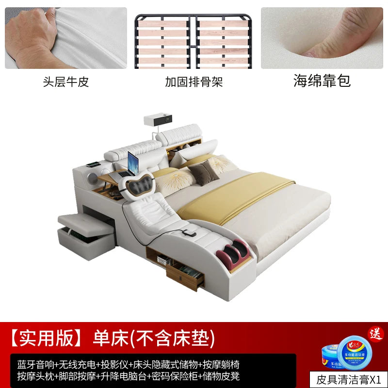 Matrimoniale Beauty Design Multifunctional Wooden Smart Headboards, Double Modern Princess Bed