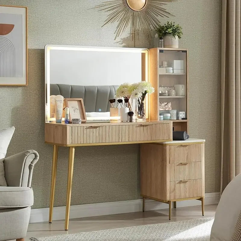TREAM Makeup HD Lights, Big Vanity Mirror,,Dressing Table with 5 drawers