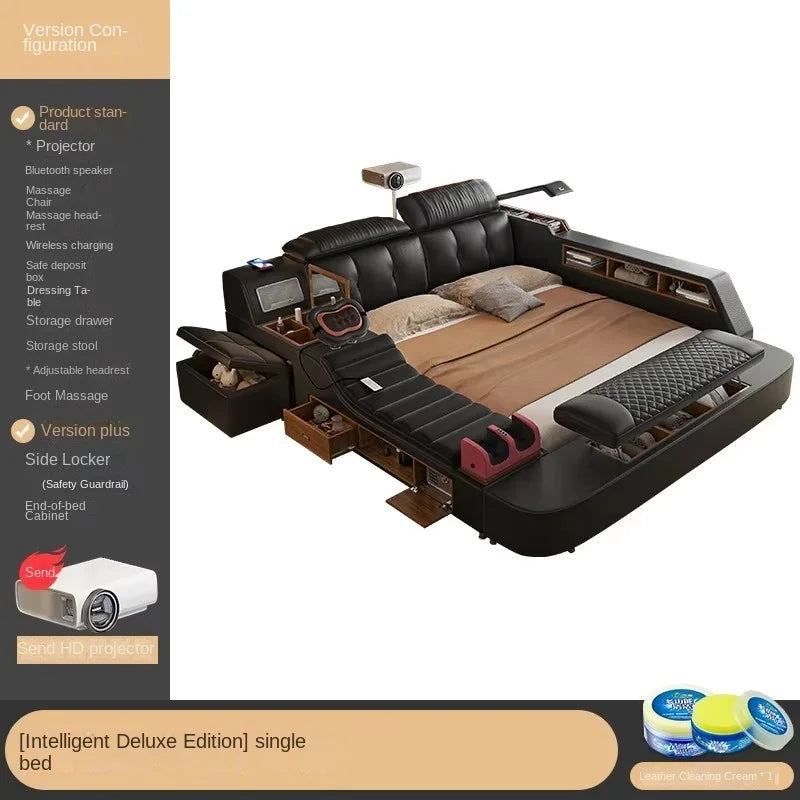 King Size Black Bed Frame With Storage Drawers Multifunction Massage
