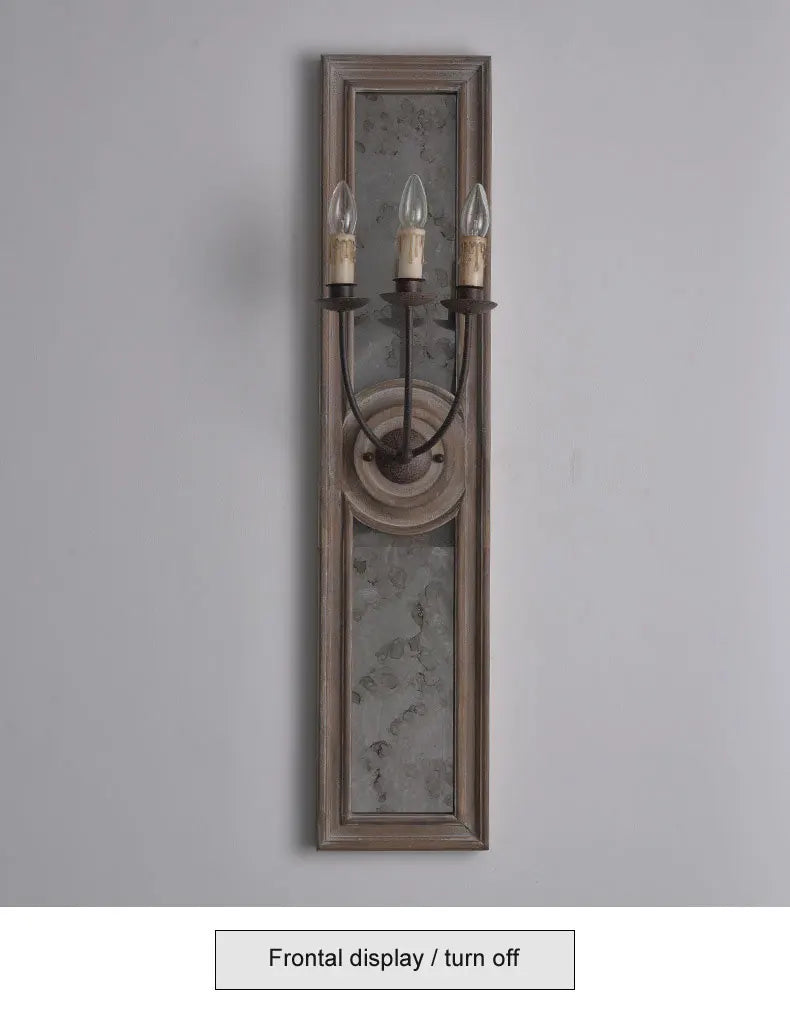 Wooden Retro Mirror Frame, French, Old Iron Wall Lamp