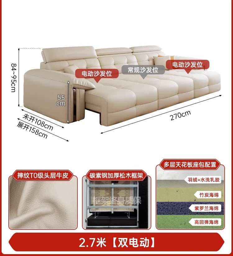 Leather Recliner Dual use electric function Double retractable sleep couch
