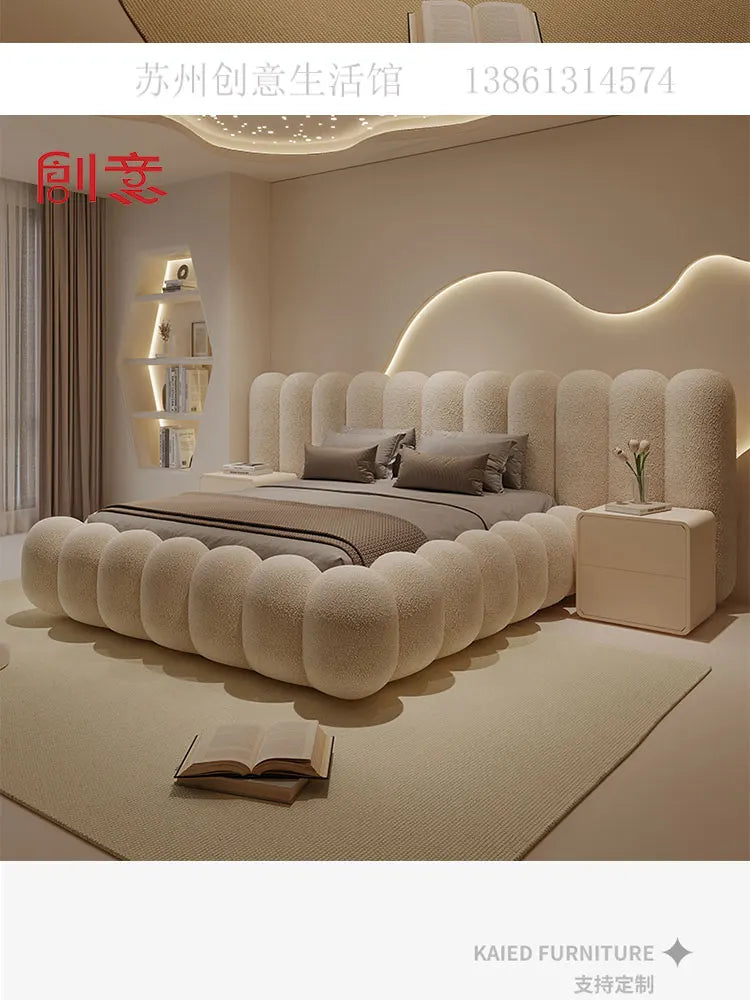 Sun Cream Hotel Wooden Bed cute, large, comfortable Italian lounge suite, salon