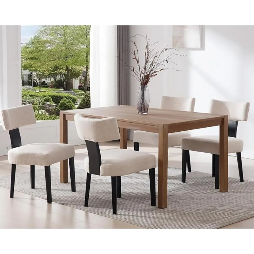 Mid Century Modern Chairs Set of 6,Linen Beige, with Hardwood Frame