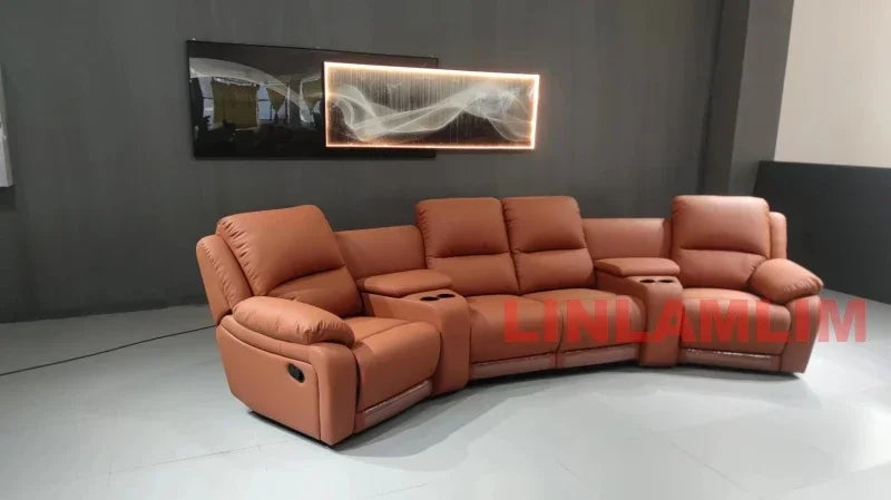 MINGDIBAO Italian Genuine Leather Sofa Retractable Theater Reclining Armchair 4 Seater manual and electric