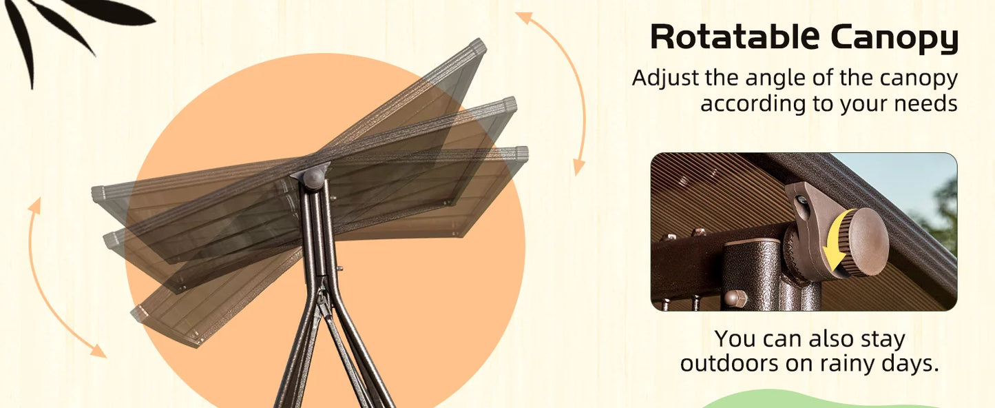 Swing Bench with 2 Side Cup Holder, Backrest w/ Cushion, 2 Pillows