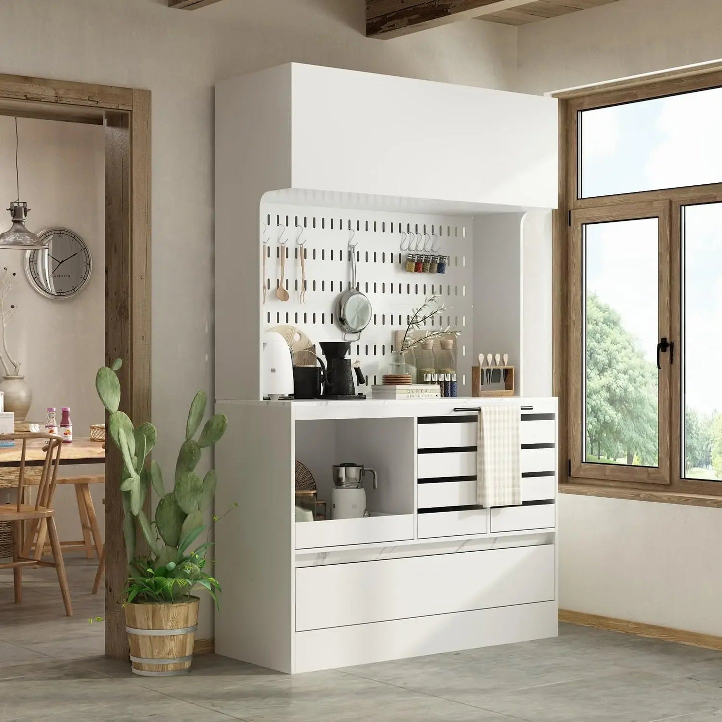 Large Pantry Storage Cabinet with 9 Drawers , Open Shelf Buffet Cupboard