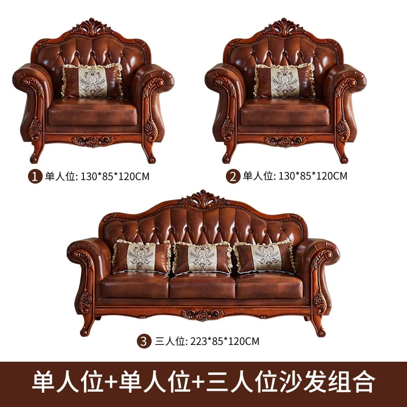 Nordic Leather Brown Sofa Set Luxury European Design Modern Style Sofa Full Set 3 Seater
