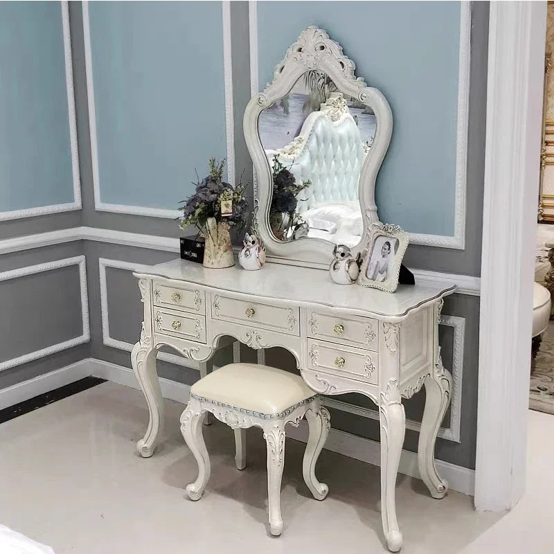 Nordic Wood European Vanity. Luxury Dressing Table. Mirror Princess Salon