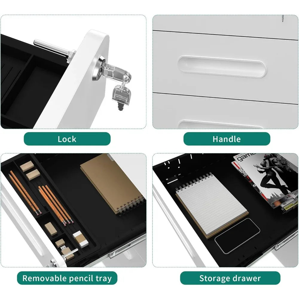 Metal File Cabinet, 3 drawers, rolling, lock, mobile,