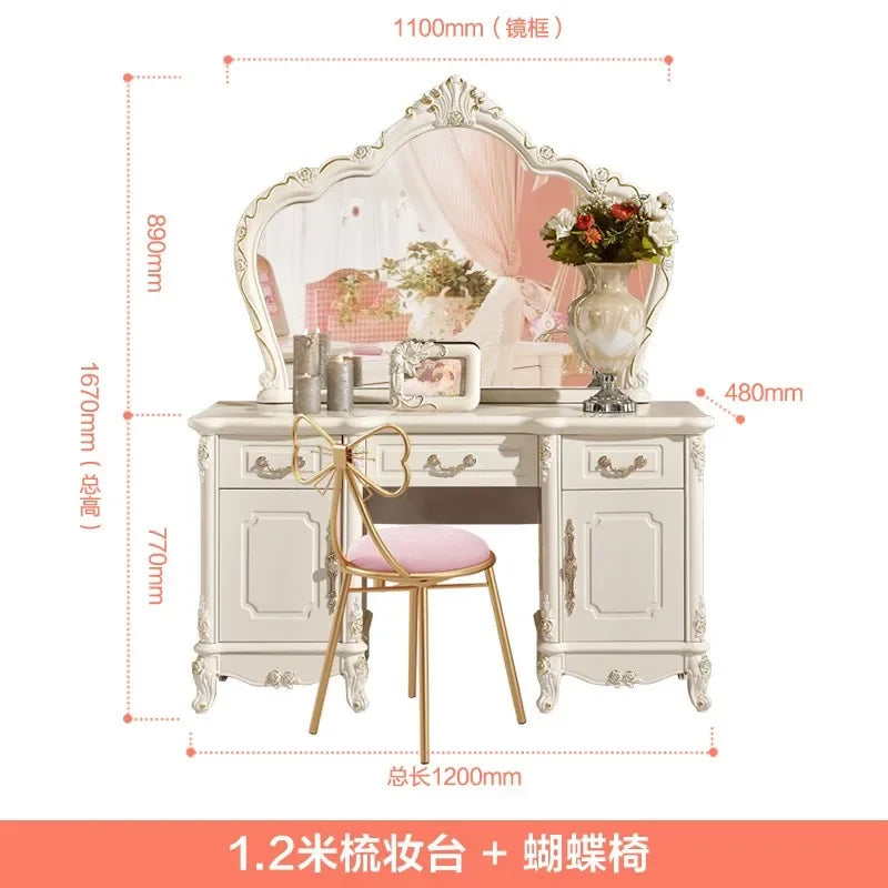 Nordic European Luxury Girls Wooden White Tall Makeup Vanity
