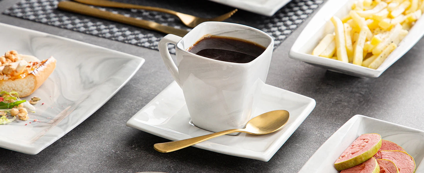 Square Tableware ,Dish Set Marble Gray Cutlery ,Plates,