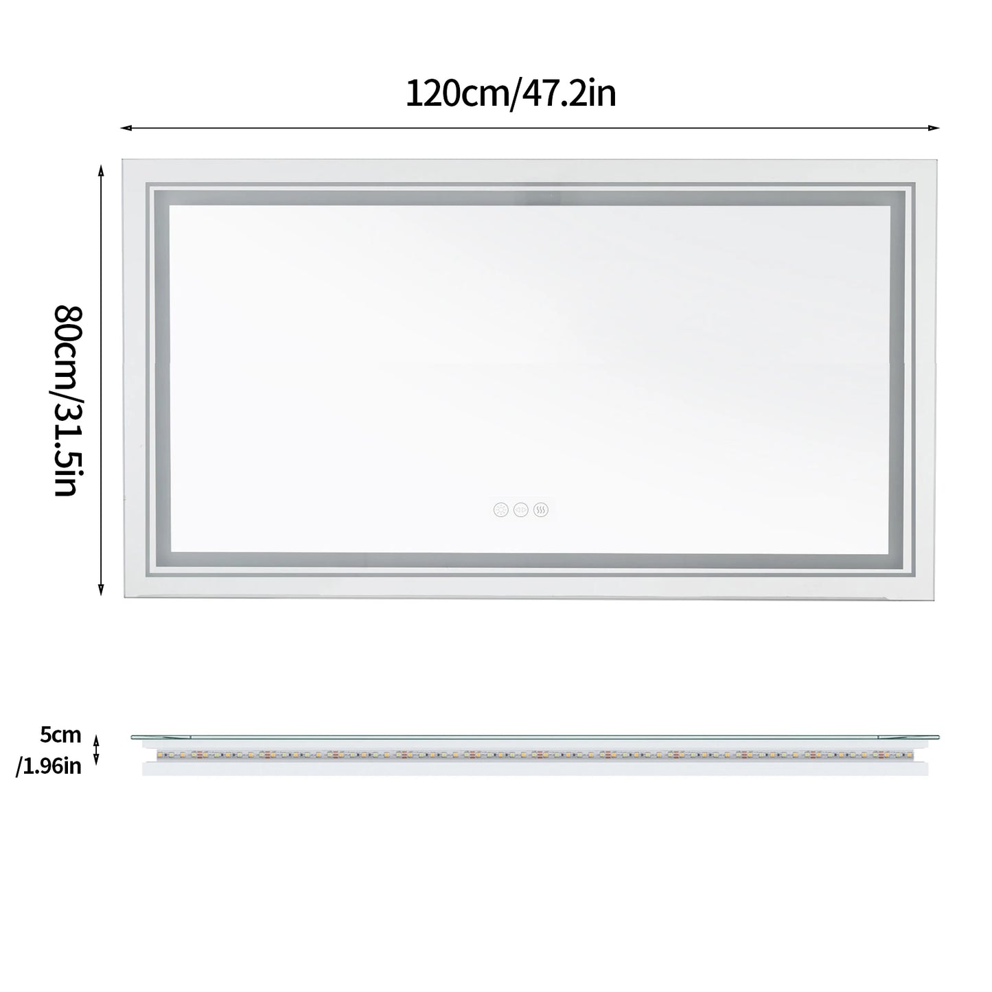Dimmable Rectangular LED Lighted Mirrors Wall Mounted Backlit Mirrors Touch switch 3 colors