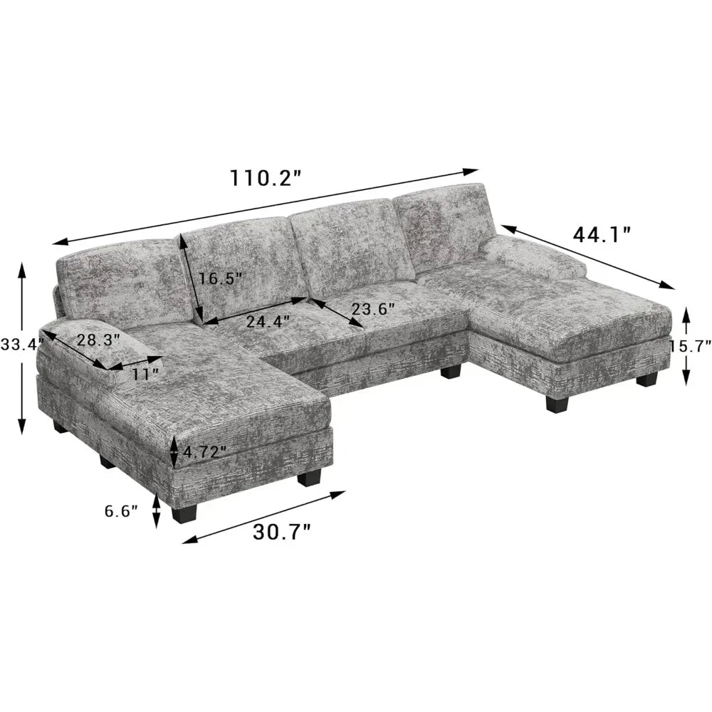 4 seat sectional sofa, Grey, U-Shaped, modular. w Chaise