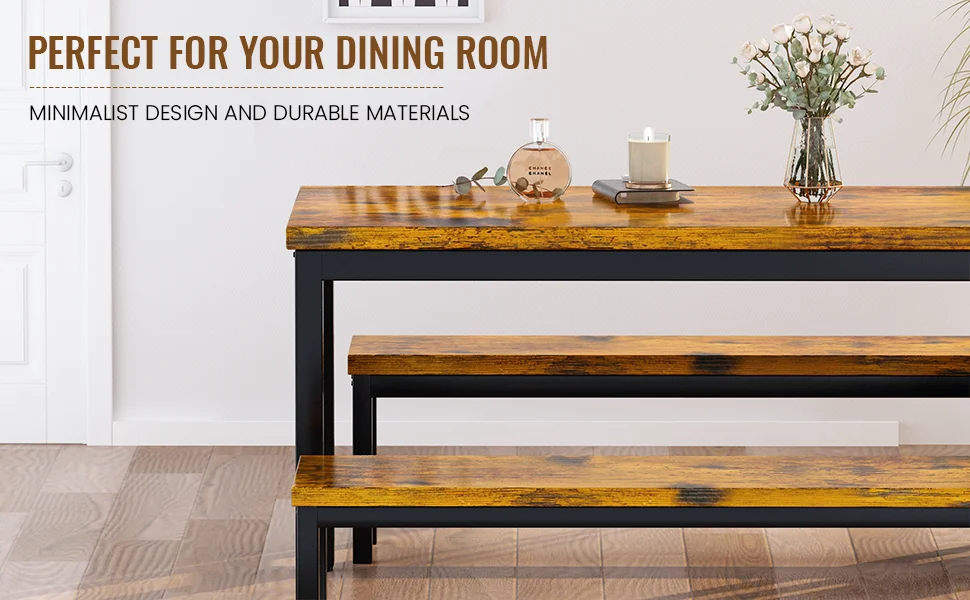 Kitchen Set with 2 Benches wooden table top