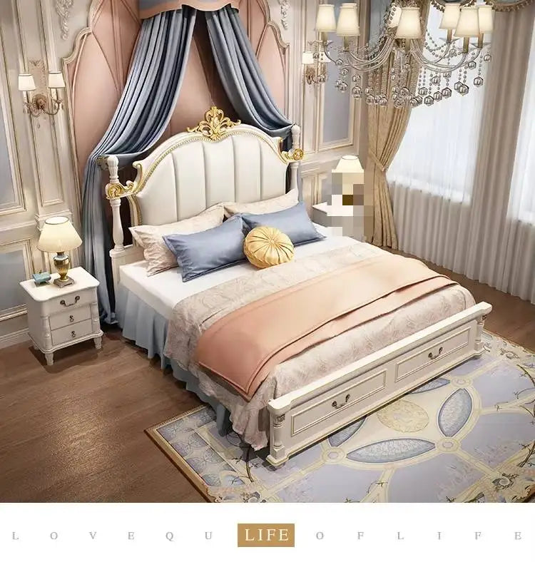 American Luxury Sets Double European Wood Solid Sets, High Box Bed sets