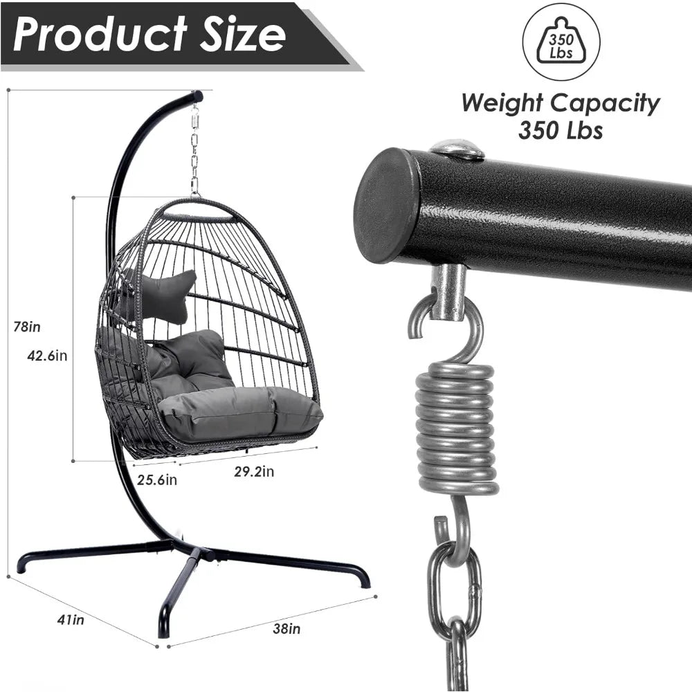 Egg Chair Wicker Hanging Swing Basket with Resistant Cushions