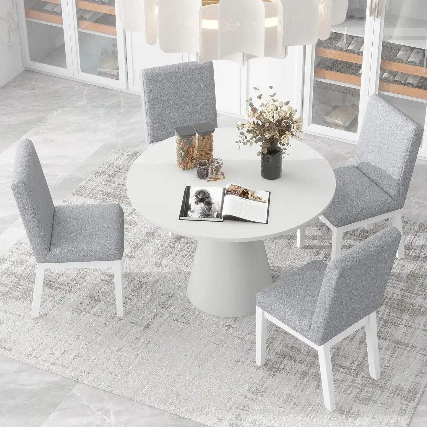 5-Piece Round Table Set for 4 w, 4 Chairs w, Cross Legs