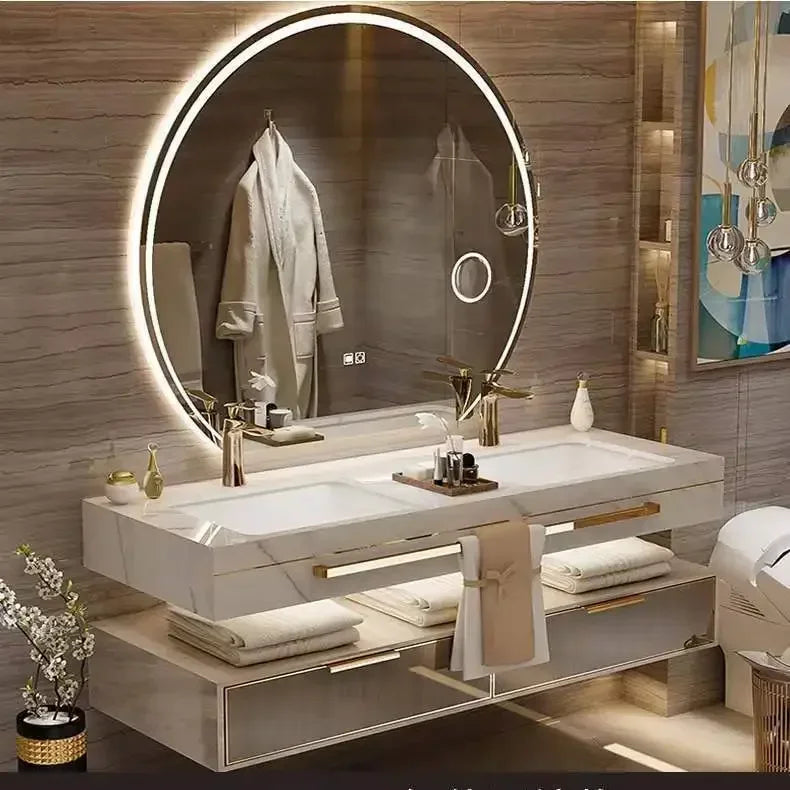 Slate Vanity Cabinet with Smart Mirror Ceramic Double Washbasin