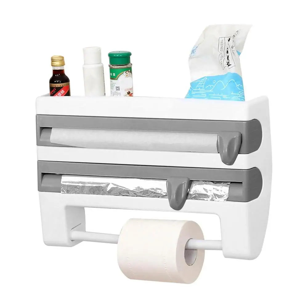 Dispenser with Rack Plastic Cutter Paper Towel Holder Kitchen Organizer