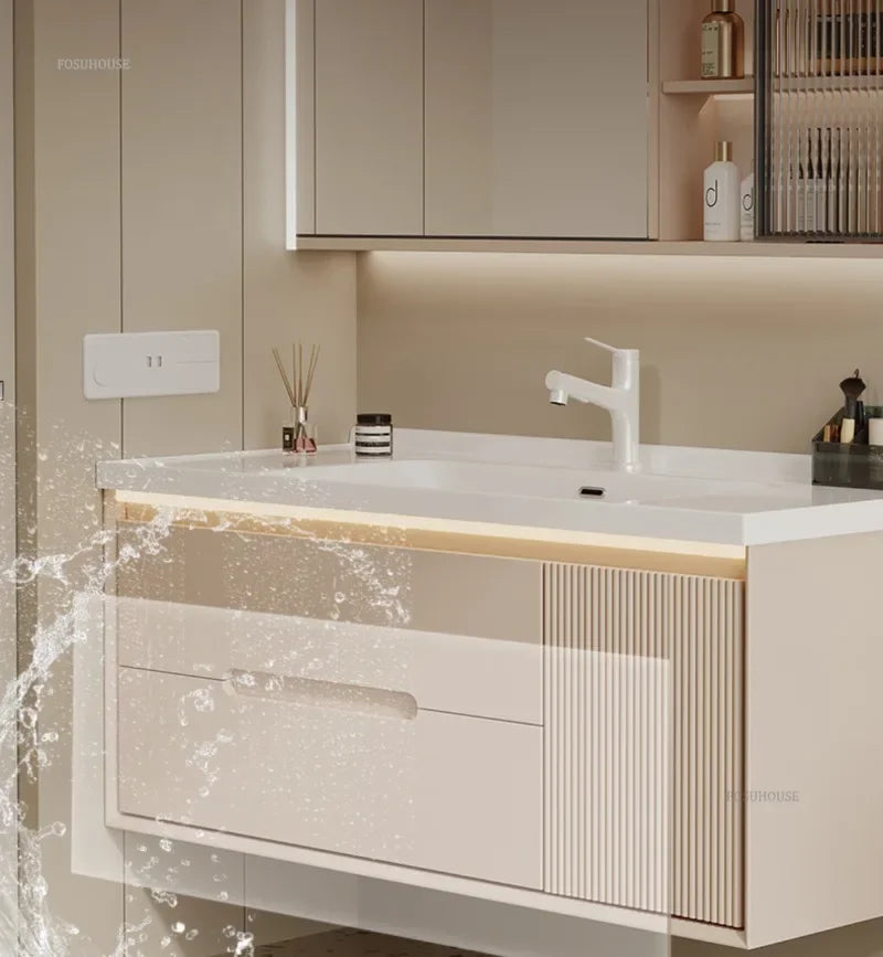 Modern Solid Wood Cabinet, Ceramic Wash Basin,