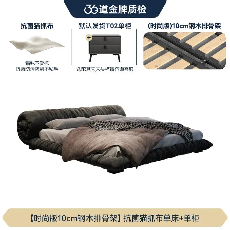 Big Wooden King Size Beds , Duvet Waterproof, Gray, Luxury Backrest