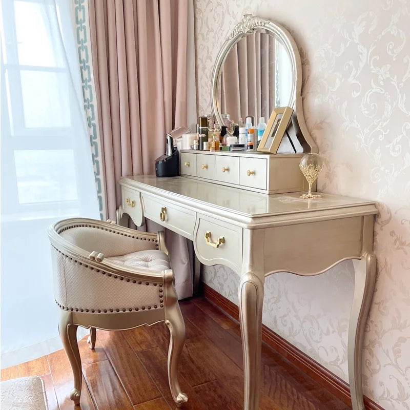 American Luxury Modern Vanity Table, Chair, Mirror Women Dressers, Princess Jewelry Organizer