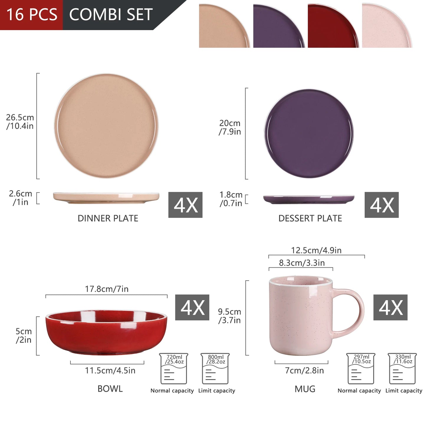 Vancasso 16/32/48 PCS Colorful Sesame Glaze Ceramic stoneware set