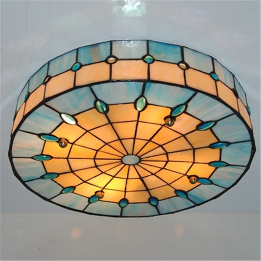 Vintage Mediterranean Baroque Hanging  Ceiling Lighting Tiffany Stained Glass Lights