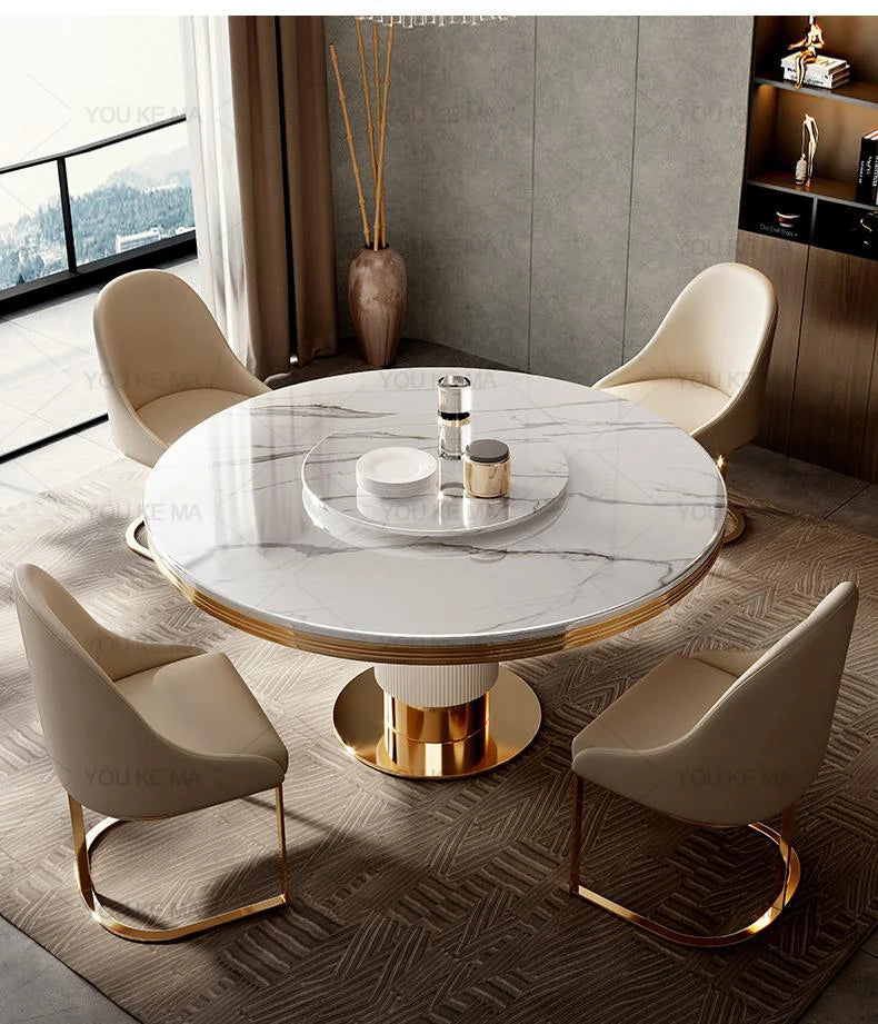 Modern  simple restaurant marble round  table and chair combination with turntable