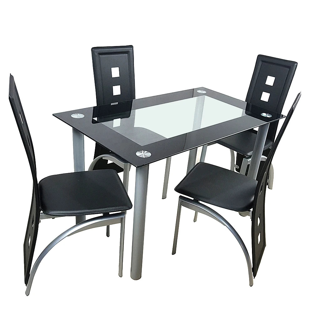 Tempered Glass Table with 4 Chairs ,Transparent & Black