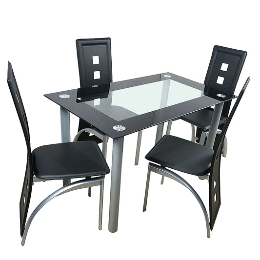 Tempered Glass Table with 4 Chairs ,Transparent & Black