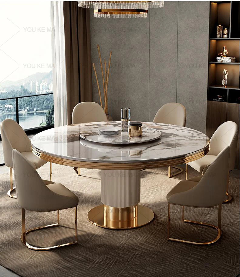Modern  simple restaurant marble round  table and chair combination with turntable