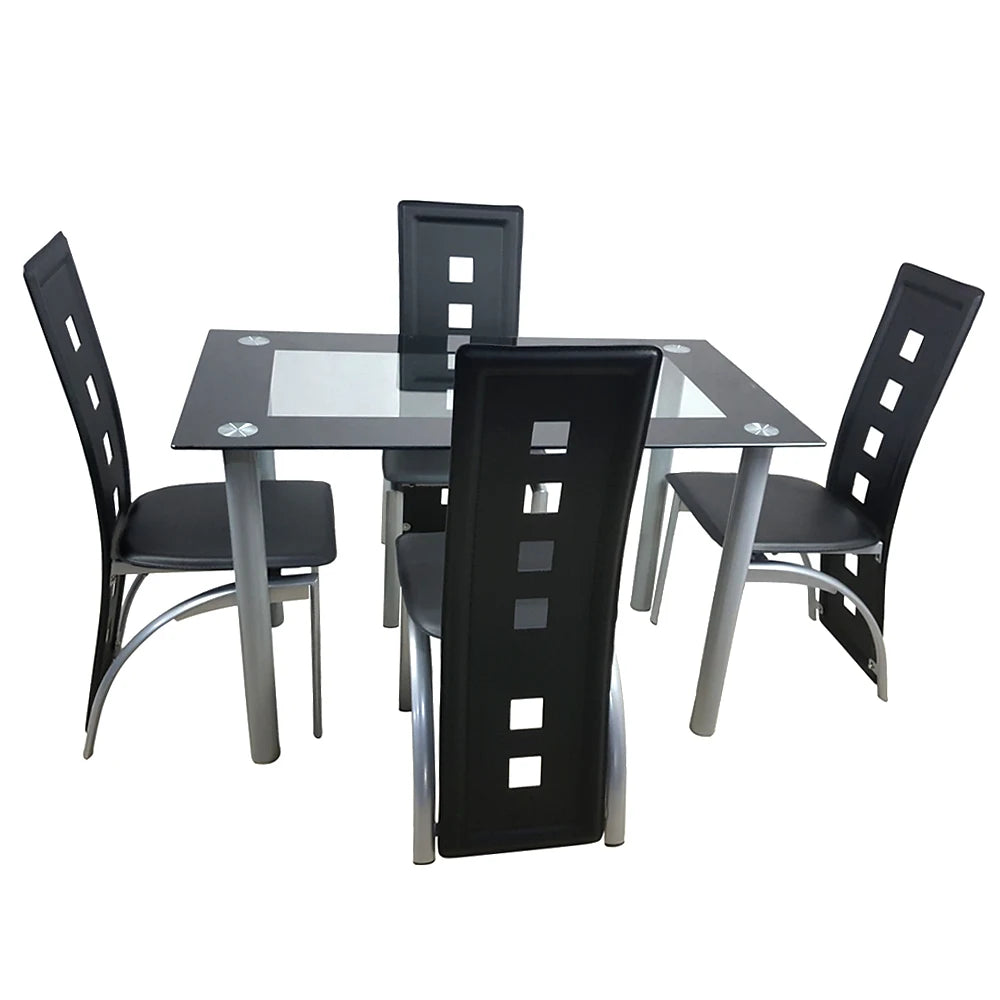 Tempered Glass Table with 4 Chairs ,Transparent & Black