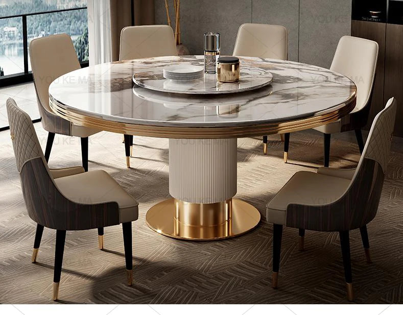 Modern  simple restaurant marble round  table and chair combination with turntable