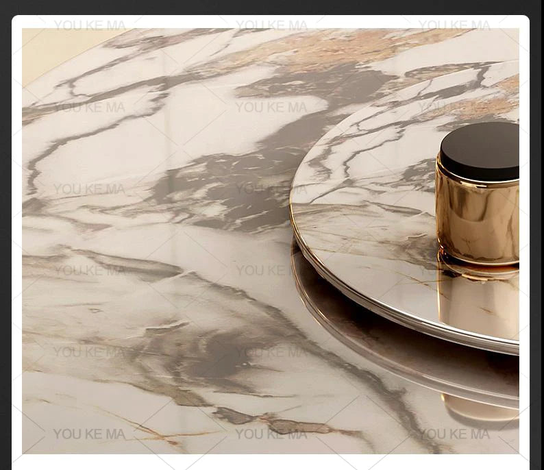 Modern  simple restaurant marble round  table and chair combination with turntable