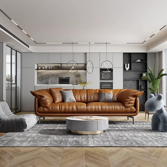 Nordic Simple Soft Sofa  Vintage Brown Girl 3 Seater Designer Leather Love Seat