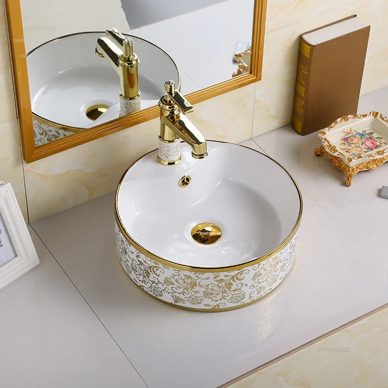 American Golden Ceramic Countertop Luxury Creative Balcony Washing Sink