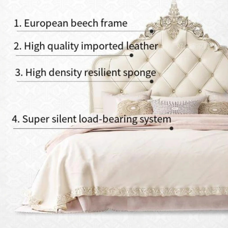 Matrimonial French Kingsize Bed Wooden Frame Headboard Luxury Shelves